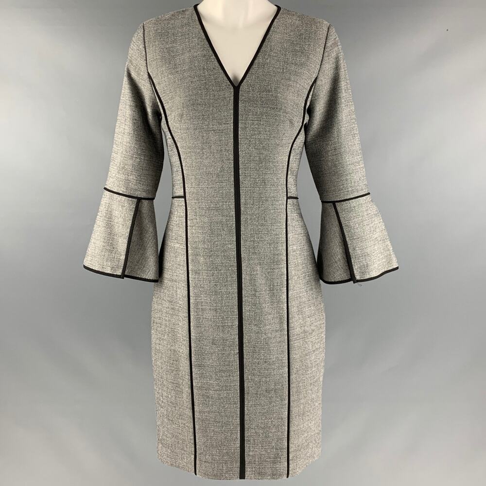ELIE TAHARI Size 4 Black White Polyester Blend Nailhead 3/4 Sleeves Dress